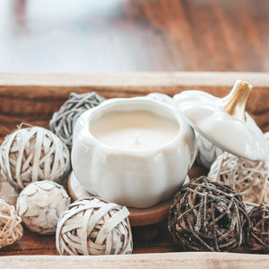 Ceramic Pumpkin Candle - White