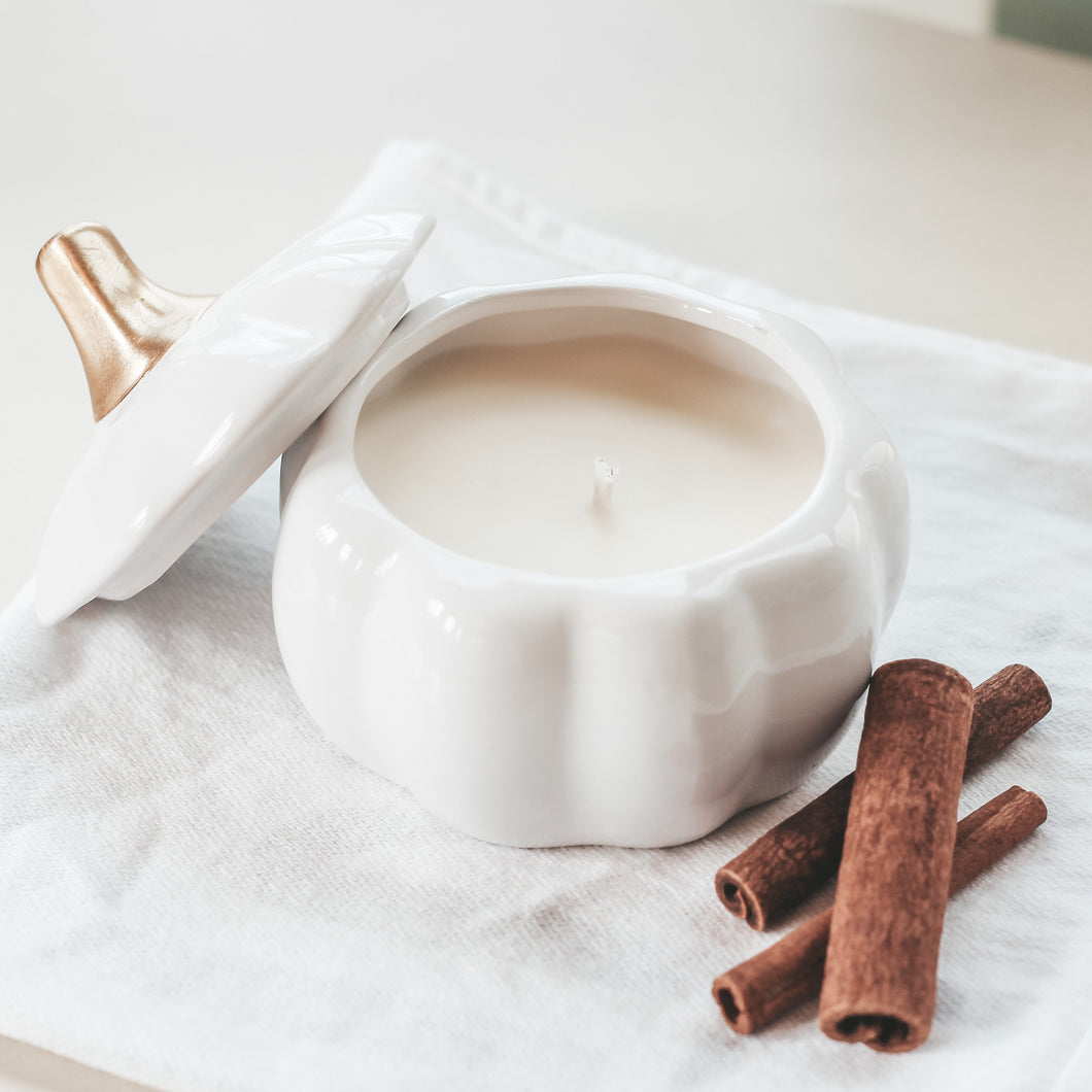 Ceramic Pumpkin Candle - White