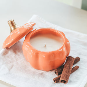 Ceramic Pumpkin Candle - Orange