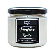 jar candle, black and white, soy wax, black lid, handmade soy wax candle, light my candle co., pumpkin spice